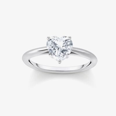 THOMAS SABO Sterling Silver Heart Shaped Cubic Zironica Solitaire Ring TR2476-051-14