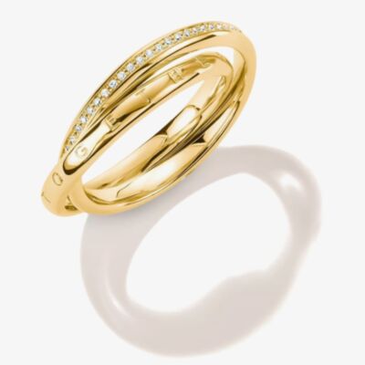 THOMAS SABO Together 18ct Yellow Gold Plated Cubic Zirconia Crossover Ring TR2548-M01-14