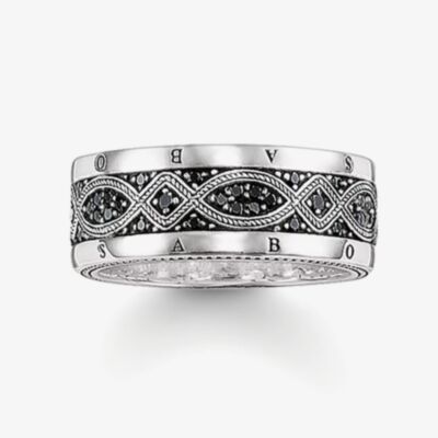 THOMAS SABO Sterling Silver Black Cubic Zirconia Love Knot Band Ring TR2006-051-11