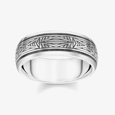 THOMAS SABO Blackened Sterling Silver Geometric Patterned Band Ring TR2277-637-21