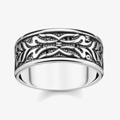 THOMAS SABO Blackened Sterling Silver Black Cubic Zirconia Tiger Pattern Ring TR2291-643-11