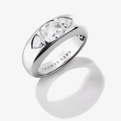THOMAS SABO Bold Elegance Sterling Silver Multi Cut Cubic Zirconia Three Stone Ring TR2525-051-14