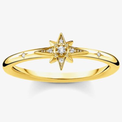 THOMAS SABO Gold Plated Cubic Zirconia Pavé Star Ring TR2317-414-14