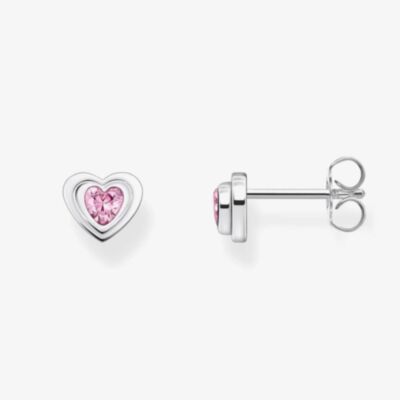 THOMAS SABO Silver Pink Cubic Zirconia Heart Stud Earrings H2271-643-9