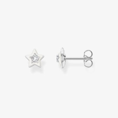 THOMAS SABO Silver Star White Cold Enamel Stud Earrings H2273-041-14