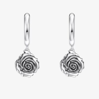 THOMAS SABO Midnight Rose Silver Rose Hoop Dropper Earrings CR757-637-21