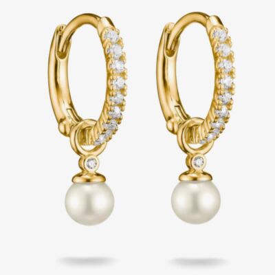THOMAS SABO Classics 18ct Yellow Gold Plated Freshwater Pearls Pendant Hoop Earrings CR702-M01-14