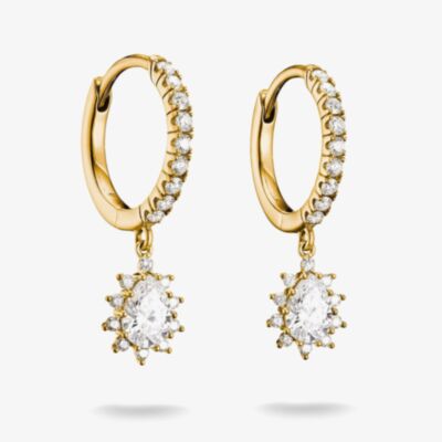 THOMAS SABO Classics 18ct Yellow Gold Plated Cubic Zirconia Teardrop Cluster Drop Hoop Earrings CR748-M01-14