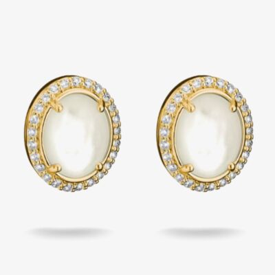 THOMAS SABO Fluid Elegance 18ct Yellow Gold Plated Mother of Pearl Halo Stud Earrings H2354-M01-14
