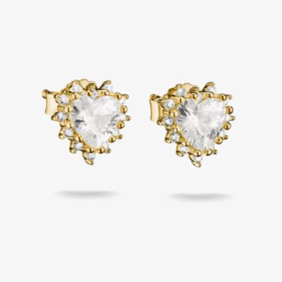 THOMAS SABO Classics 18ct Yellow Gold Plated Heart Cut Cubic Zirconia Stud Earrings H2315-M01-14