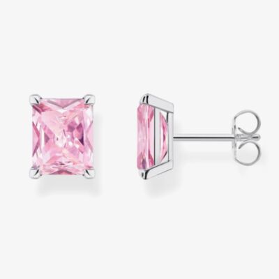 THOMAS SABO Silver & Pink Octagon Cut Cubic Zirconia Large Stud Earrings H2201-051-9