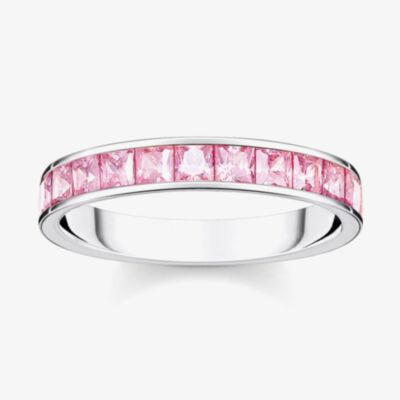 THOMAS SABO Silver & Pink Princess Cut Cubic Zirconia Channel Set Ring TR2358-051-9