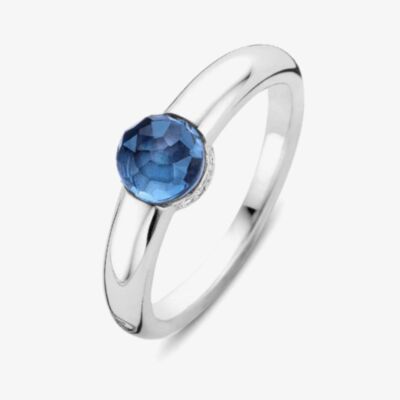 Ti Sento Silver Round Blue Crystal Ring 12112DB