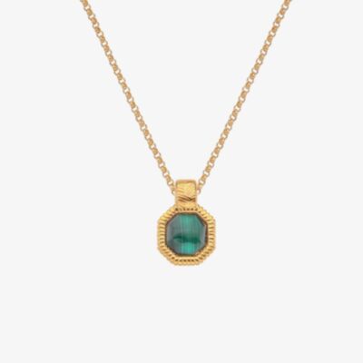 Hot Diamonds Revive 18ct Gold Plated Malachite Hexagon Pendant Necklace DP845