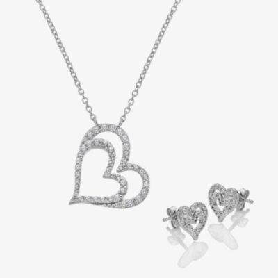 Hot Diamonds Silver Shimmer Heart Studs And Pendant Jewellery Set SS158