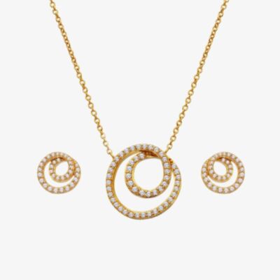 Hot Diamonds Golden Edit White Topaz Shimmer Circle Jewellery Set SS156