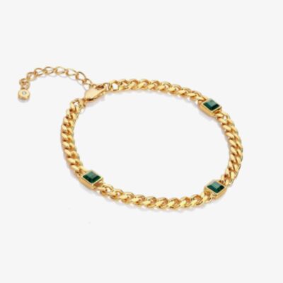Hot Diamonds Golden Edit Revive Malachite Chain Bracelet DL712