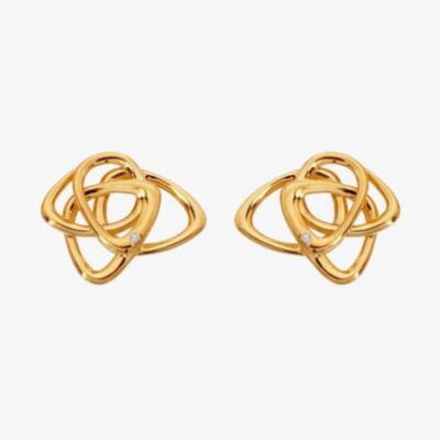Hot Diamonds X Golden Edit Endless Gold Plated Diamond Interlocked Stud Earrings DE843
