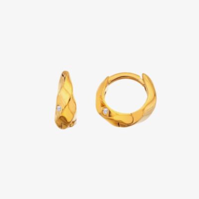 Hot Diamonds HD X GE Ridge 18ct Yellow Gold Huggie Hoop Earrings DE852