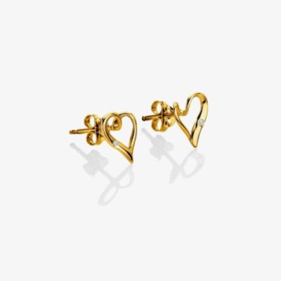 Hot Diamonds Golden Edit Delicate Pointed Twist Heart Stud Earrings DE848