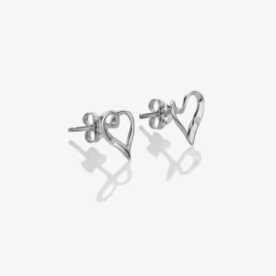 Hot Diamonds Silver Delicate Pointed Twist Heart Stud Earrings DE846