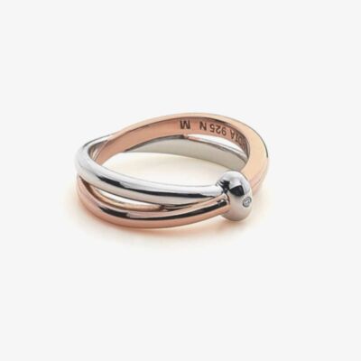 Hot Diamonds Sterling Silver 18ct Rose Gold Interlocking Ring DR112