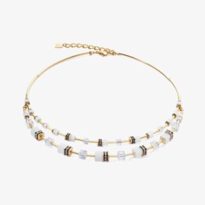 Coeur De Lion GeoCUBE Gold Plated Iconic Iridescent Crystal Bead Necklace 2810/10-1416