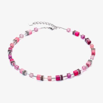 Coeur De Lion GeoCUBE Iconic Viva Magenta Pink Crystal Bead Necklace 2838/10-0422