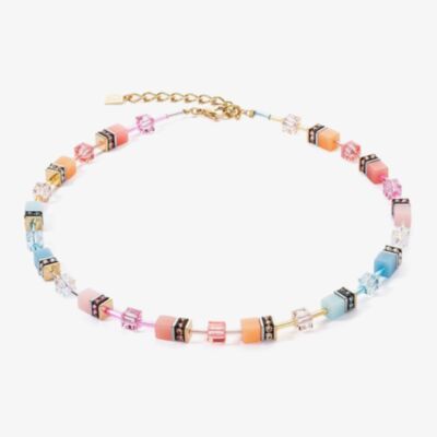 Coeur De Lion GeoCUBE Gold Plated Aqua Apricot Bead Necklace 2838/10-2028