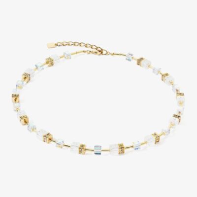 Coeur De Lion GeoCUBE Gold Plated White Crystal Bead Necklace 3018/10-1416