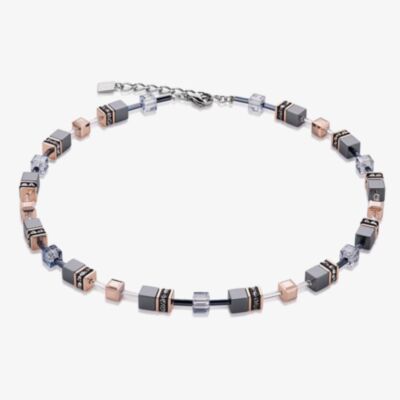 Coeur De Lion GeoCUBE Grey & Rose Crystal Necklace 4015/10-0730