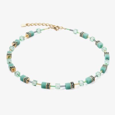 Coeur De Lion GeoCUBE Iconic Mono Gold Plated Green Crystal Necklace 4020/10-0533