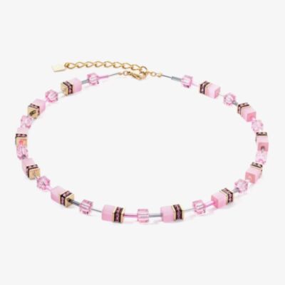 Coeur De Lion GeoCUBE Iconic Mono Pink & Gold Crystal Necklace 4020/10-1920