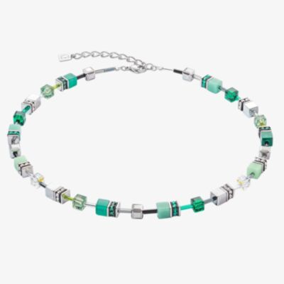 Coeur De LionLadies GeoCUBE Silver & Green Square Crystal Necklace 2838/10-0500