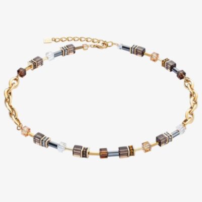 Coeur De Lion Ladies GeoCUBE Gold Tone Smokey Quartz Necklace 4524/10-1116