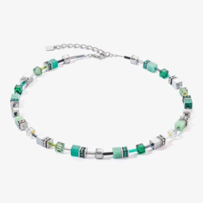 Coeur De Lion GeoCUBE Iconic Silver & Green Multi Stone Necklace 2830/10-0500
