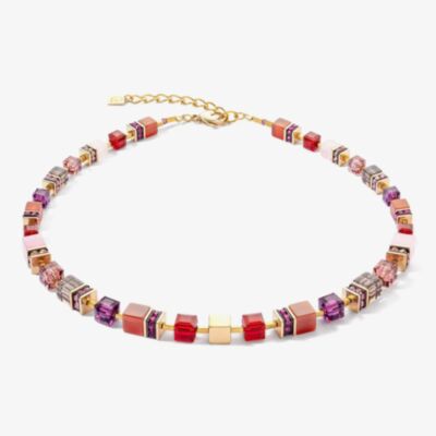 Coeur De Lion GeoCUBE Precious Statement Gold & Red Multi Stone Necklace 3039/10-0316