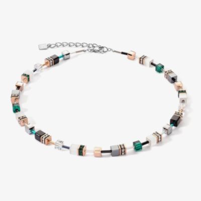Coeur De Lion GeoCUBE Iconic Rose Gold & Green Multi Stone Necklace 4013/10-0521