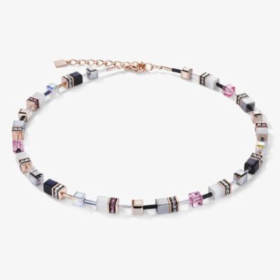 Coeur De Lion GeoCUBE Light Rose Gold Multistone Necklace 4013/10-1920