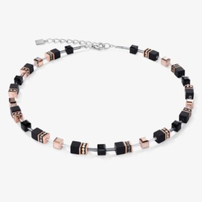 Coeur De Lion GeoCUBE Rose Gold Tone & Black Multi Stone Necklace 4018/10-1300