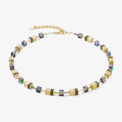 Coeur De Lion GeoCUBE Iconic Gold Tone Olive Multi Stone Necklace 4020/10-0900