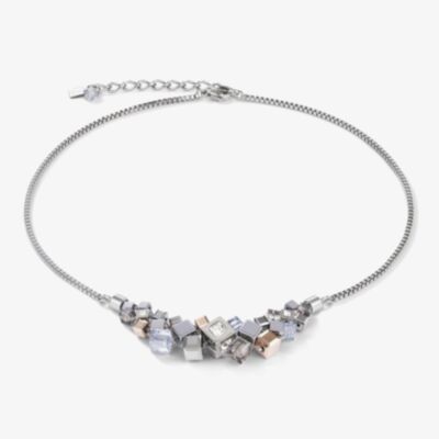 Coeur De Lion GeoCUBE Silver Rose Gold Cluster Necklace 5037/10-1723
