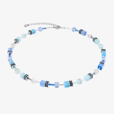 Coeur De Lion GeoCUBE Iconic Silver Aqua Blue Necklace 2838/10-2007