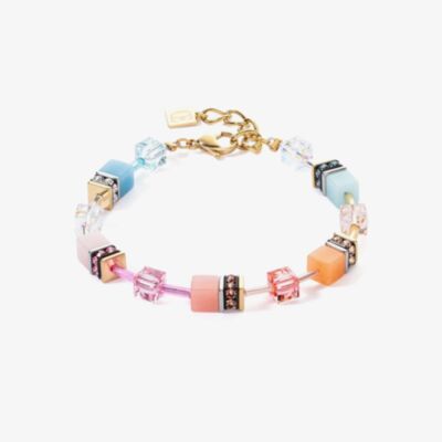 Coeur De Lion GeoCUBE Gold Plated Aqua Apricot Bead Bracelet 2838/30-2028