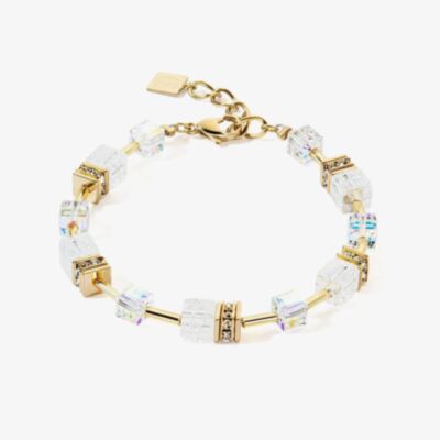 Coeur De Lion GeoCUBE Gold Plated White Crystal Bracelet 3018/30-1416