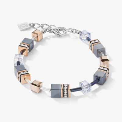 Coeur De Lion GeoCube Grey & Rose Crystal Bracelet 4015/30-0730