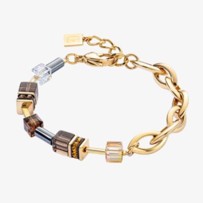 Coeur De Lion GeoCUBE Gold Smokey Quartz Chain Bracelet 4524/30-1116