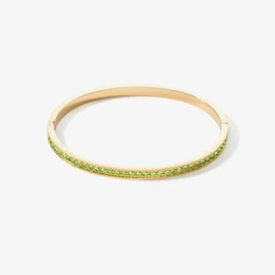 Coeur De Lion Gold Tone Stainless Steel Green Crystal Bangle 0127/33-0516