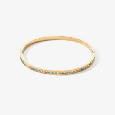 Coeur De Lion Gold Tone Stainless Steel Multi Coloured Pastel Crystal Bangle 0127/37-1590