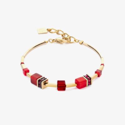 Coeur De Lion GeoCUBE Iconic Lite Gold Tone Red Multi Stone Bracelet 2800/30-0300